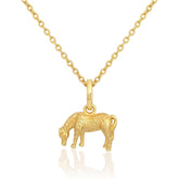 A rose gold pony pendant in a grazing stance on an adjustable chain, part of the jewellery collection.